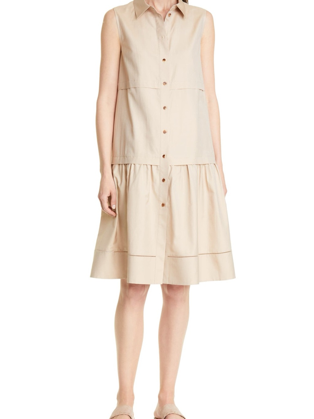 Lafayette 148 New York Cotton Silk Sleeveless Shirt Dress Beige Size XL NWOT